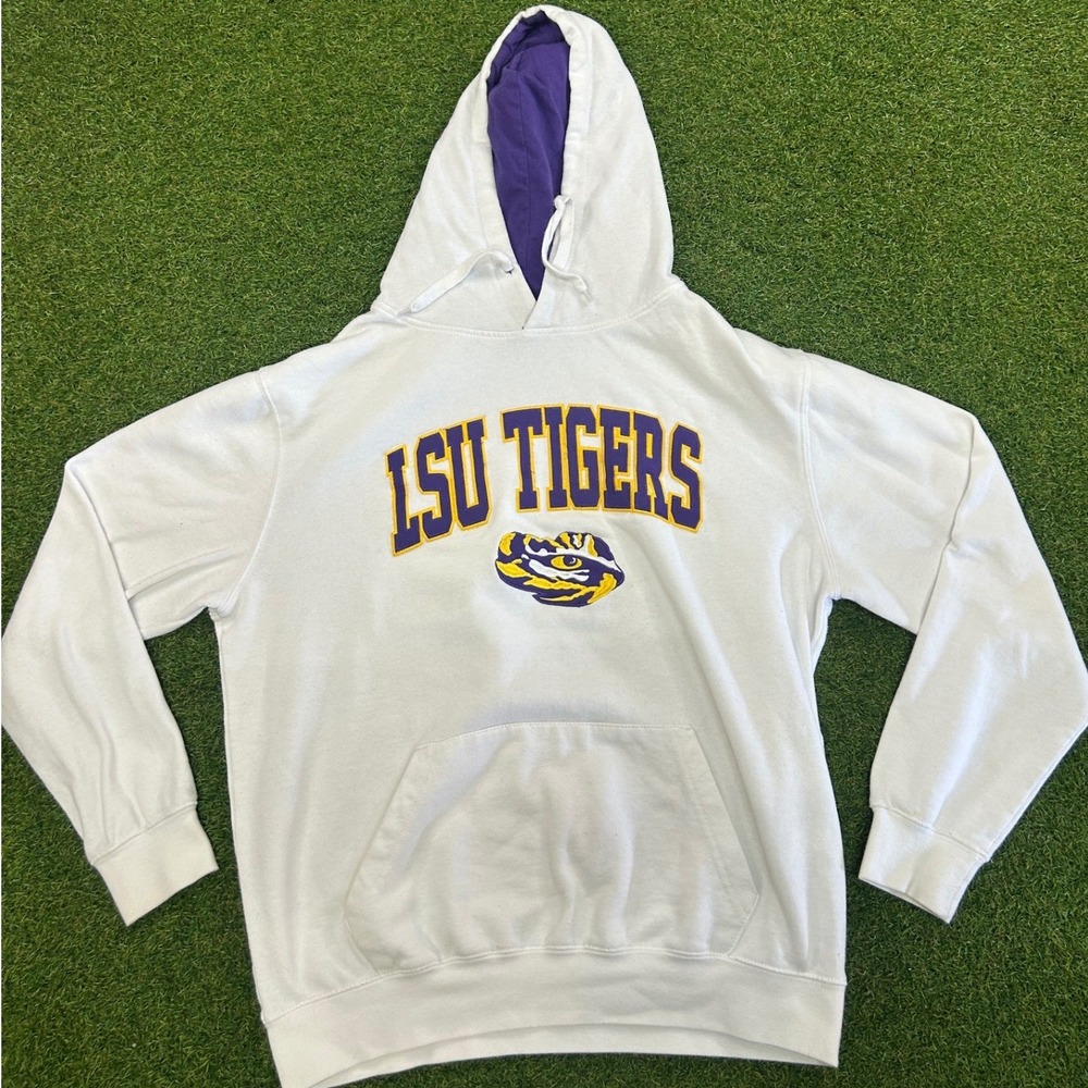 LSU Tigers Hoodie White Purple Gold Embroidered Mens Medium Stadium Athletics